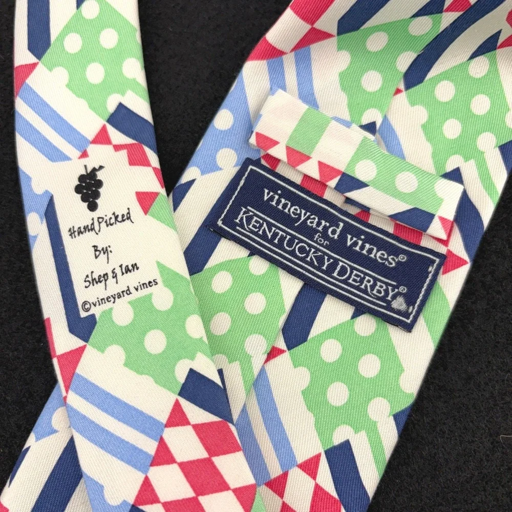 Vineyard Vines Kentucky Derby Silk Tie Patchwork Necktie Preppy Horse Racing
